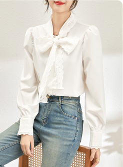 Sweet Lace-Trimmed Bowknot Women Blouses