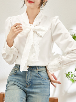 Sweet Lace-Trimmed Bowknot Women Blouses