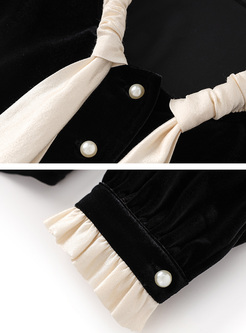 Vintage Tie Neck Velvet Women Blouses