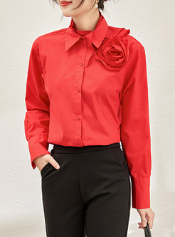 Work Shirt Collar 3D Flower Women Blouses