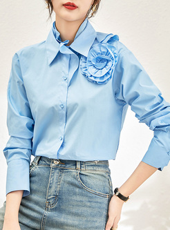 Work Shirt Collar 3D Flower Women Blouses