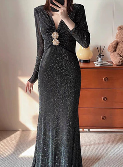 Luxe Rhinestone Deep V-Neck Corset Dresses