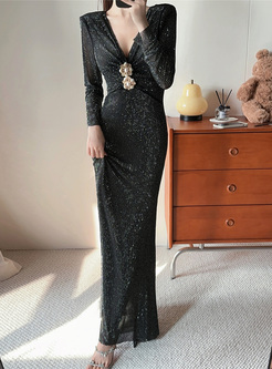 Luxe Rhinestone Deep V-Neck Corset Dresses