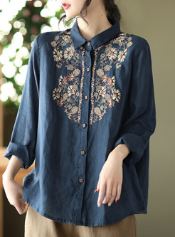 Vintage Embroidered Linen Women Blouses