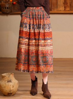 Ethnic Printed Elastic Waist Skirts