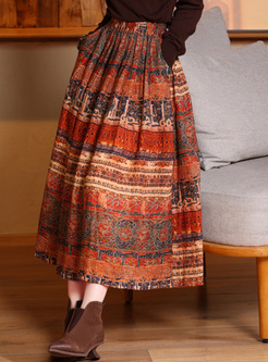Ethnic Printed Elastic Waist Skirts
