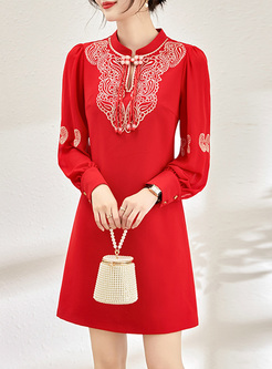 Ethnic Pearl Frog Embroidered Shift Dresses