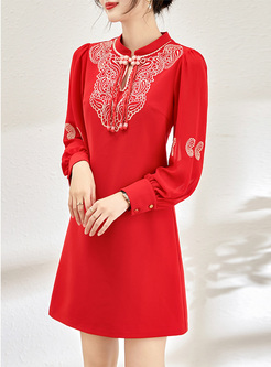 Ethnic Pearl Frog Embroidered Shift Dresses