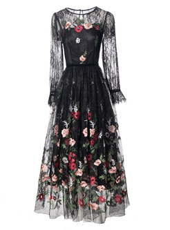 Elegant Beaded Flower Decor Maxi Dresses