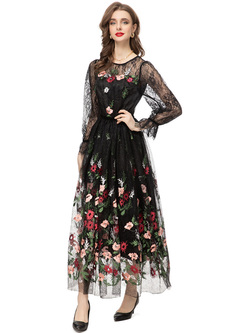 Elegant Beaded Flower Decor Maxi Dresses