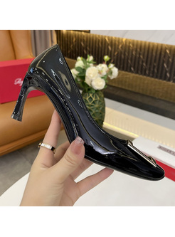 Patent Leather Block Heels Shoes Women