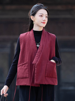New Tie Pockets Quilted Waistcoat Women