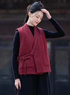 New Tie Pockets Quilted Waistcoat Women