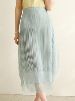 Relaxed Solid Smocked Mesh Skirts