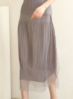 Relaxed Solid Smocked Mesh Skirts