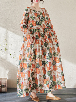 Resort Leaf Printing Long Dresses