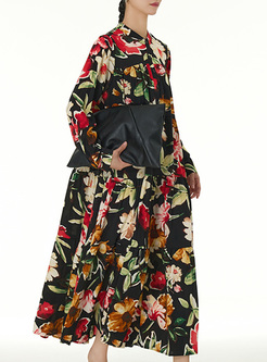 Boxy Flower Long Sleeve Maxi Dresses