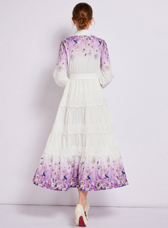Sweet Lace Floral Turn-Down Collar Dresses