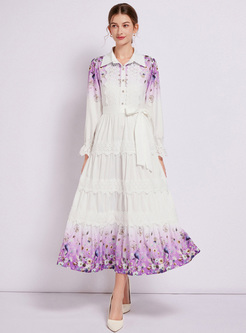 Sweet Lace Floral Turn-Down Collar Dresses