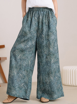 Linen Printed Wide Leg Pants Women