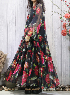 Boxy Rose Chiffon Maxi Dresses