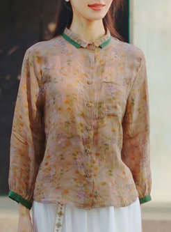 Vintage Shirt Collar Flower Women Blouse
