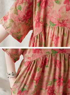 Hot Flower Half Sleeve Maxi Dresses