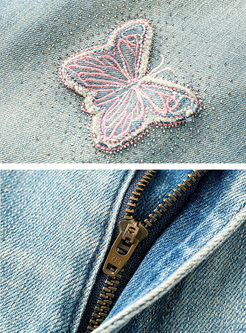 Casual Butterfly Beaded Baggy Jeans Women