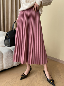 Elegant Elastic Waist Maxi Pleated Skirts