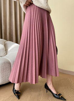 Elegant Elastic Waist Maxi Pleated Skirts