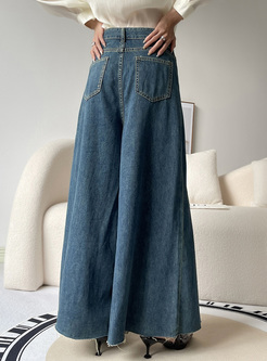 Retro Fur-Trimmed Baggy Jeans Women