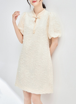 Pretty Feathering Puff Sleeve Shift Dresses