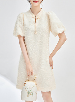 Pretty Feathering Puff Sleeve Shift Dresses