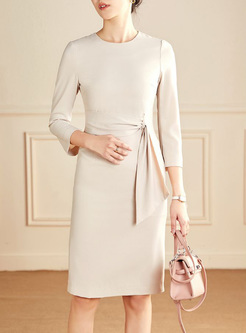 Classic With Belt Office Dresses