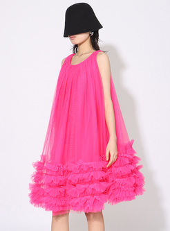 Cute Layered Mesh Purfle Sleeveless Dresses