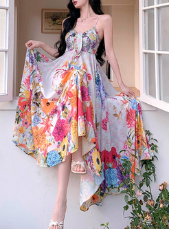 Resort Flower Big Hem Long Dresses