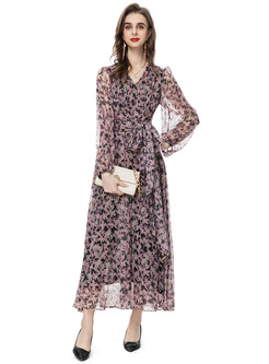 Relaxed Mesh Flower Tie Maxi Dresses