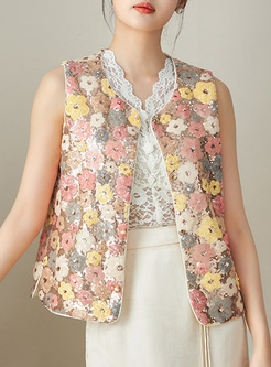 Fashion Sequins Flower Women Vest