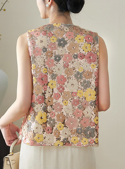 Fashion Sequins Flower Women Vest