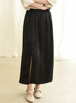 Vintage Jacquard Slit Elastic Waist Skirts