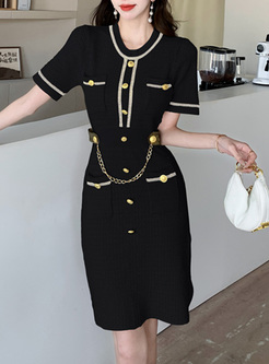 Classy Chain Patch Knitted Dresses