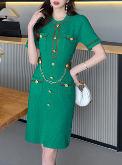 Classy Chain Patch Knitted Dresses