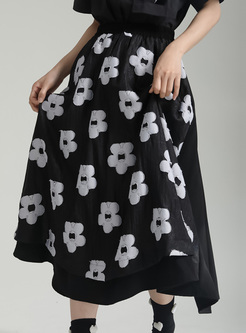 Elastic Waist Patch Flower Mesh Skirts