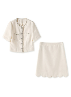 Elegant Button Tops & Wave-shape Hem Skirt