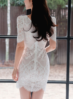 Sexy Short Sleeve Lace Pencil Dresses