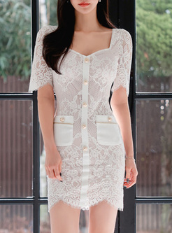 Sexy Short Sleeve Lace Pencil Dresses