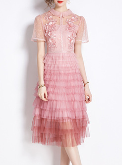 Gradient Embroidered Mesh Layered Dresses