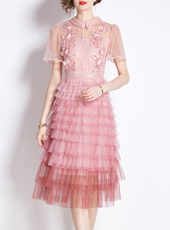 Gradient Embroidered Mesh Layered Dresses
