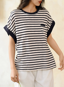 Relaxed Striped Crewneck Women Tops