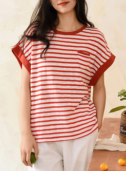 Relaxed Striped Crewneck Women Tops